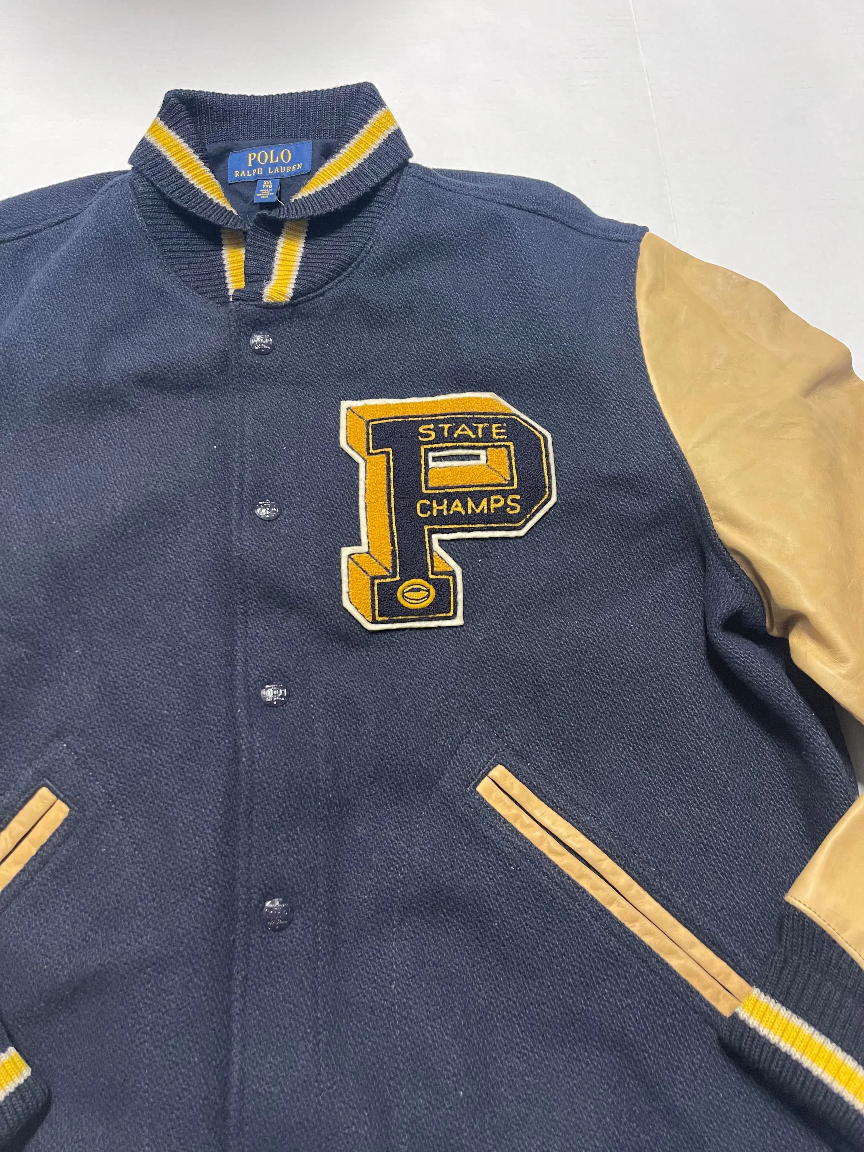 Nwt Polo Ralph Lauren Navy "P State Champs" Patch Varsity Jacket