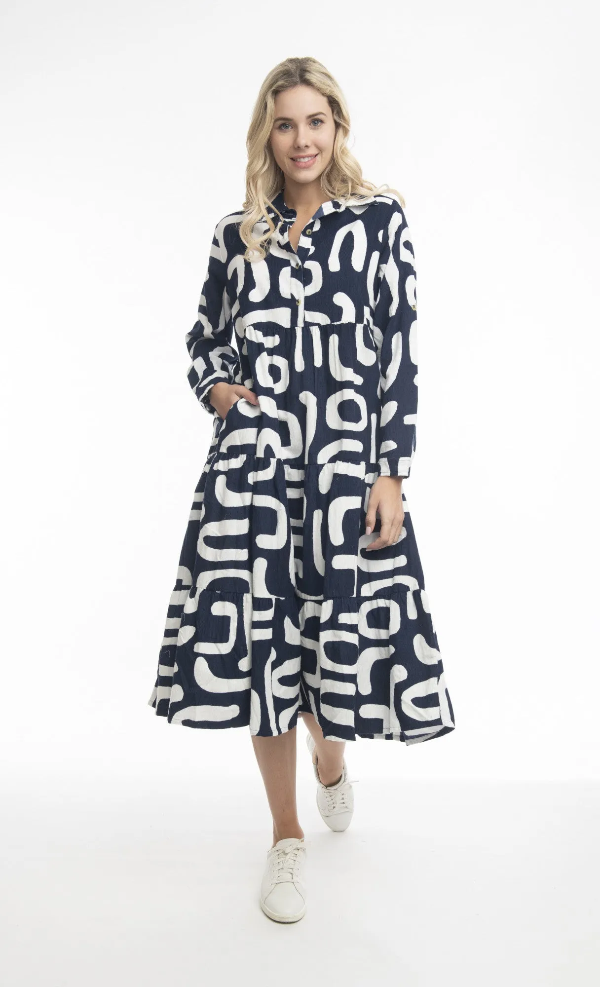 Orientique - Cord Dress Print Navy