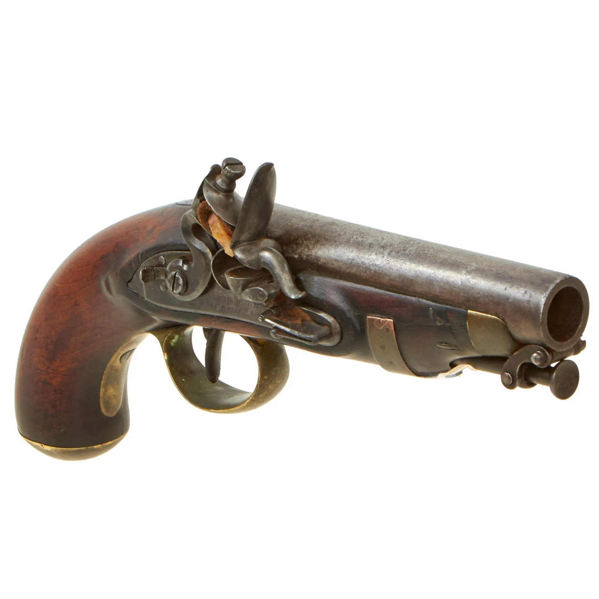 Original Scottish Large Bore "Man Stopping" Flintlock Overcoat Pistol by Thomson of Edinburgh with Captured Ramrod - circa 1820