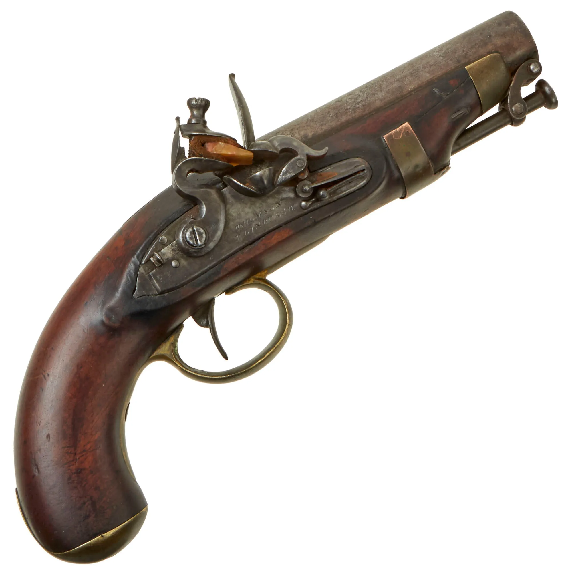 Original Scottish Large Bore "Man Stopping" Flintlock Overcoat Pistol by Thomson of Edinburgh with Captured Ramrod - circa 1820