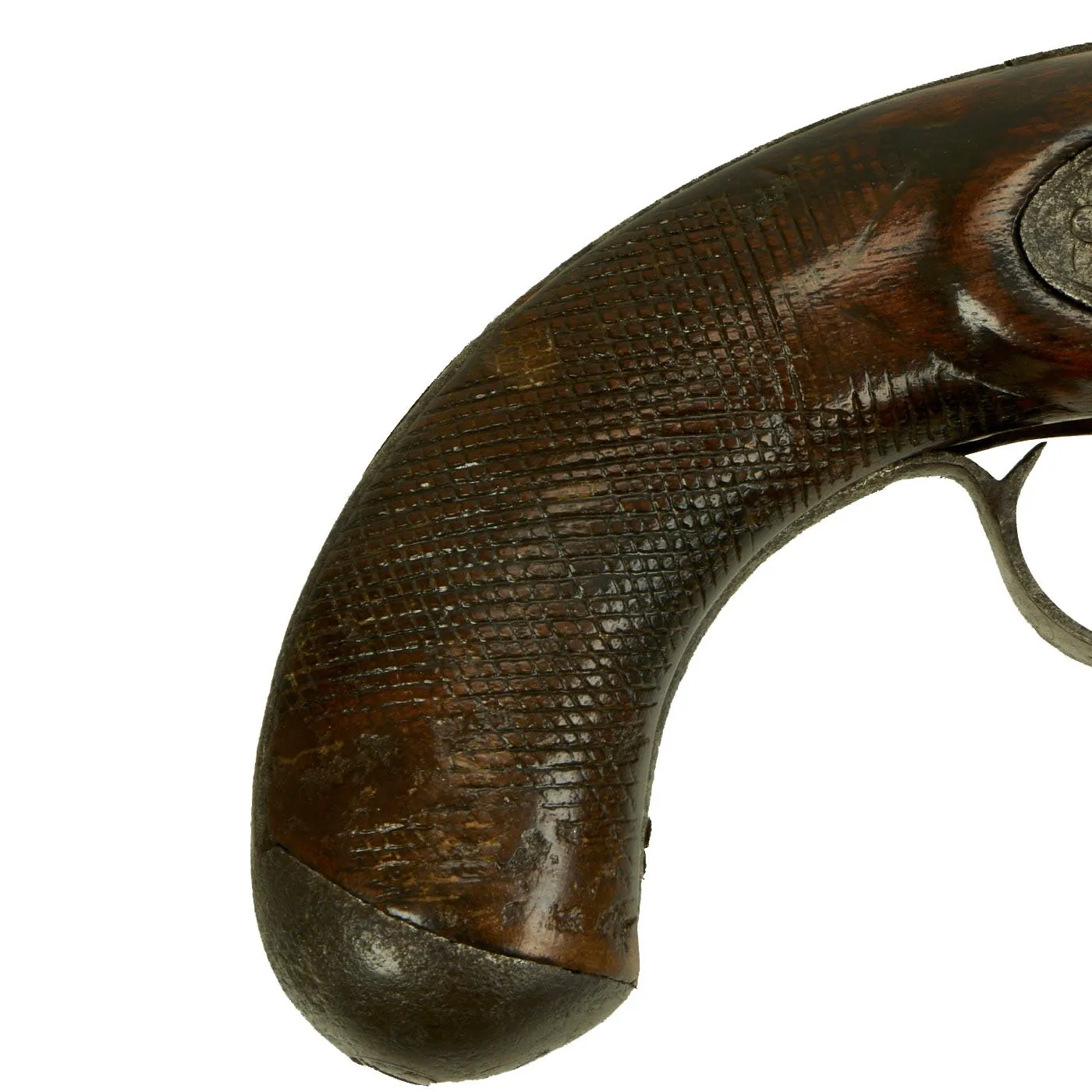 Original Spanish Miquelet Percussion Overcoat Pistol with Silver Inlaid Barrel & Spanish Touchmarks - c. 1830