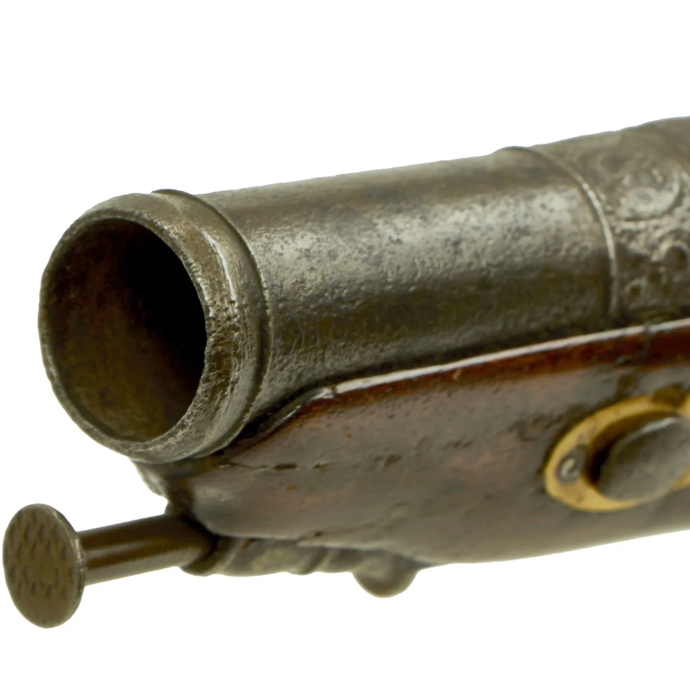 Original Spanish Miquelet Percussion Overcoat Pistol with Silver Inlaid Barrel & Spanish Touchmarks - c. 1830