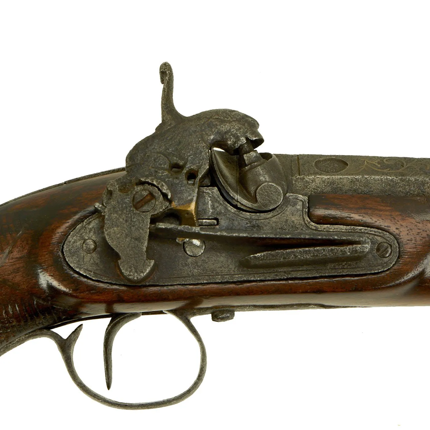 Original Spanish Miquelet Percussion Overcoat Pistol with Silver Inlaid Barrel & Spanish Touchmarks - c. 1830