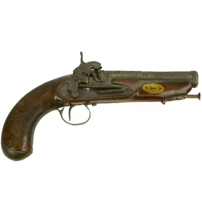 Original Spanish Miquelet Percussion Overcoat Pistol with Silver Inlaid Barrel & Spanish Touchmarks - c. 1830