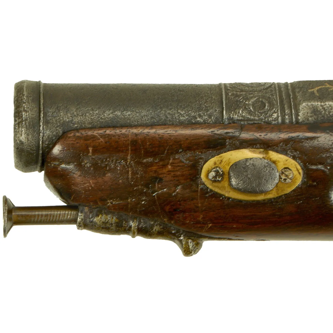 Original Spanish Miquelet Percussion Overcoat Pistol with Silver Inlaid Barrel & Spanish Touchmarks - c. 1830