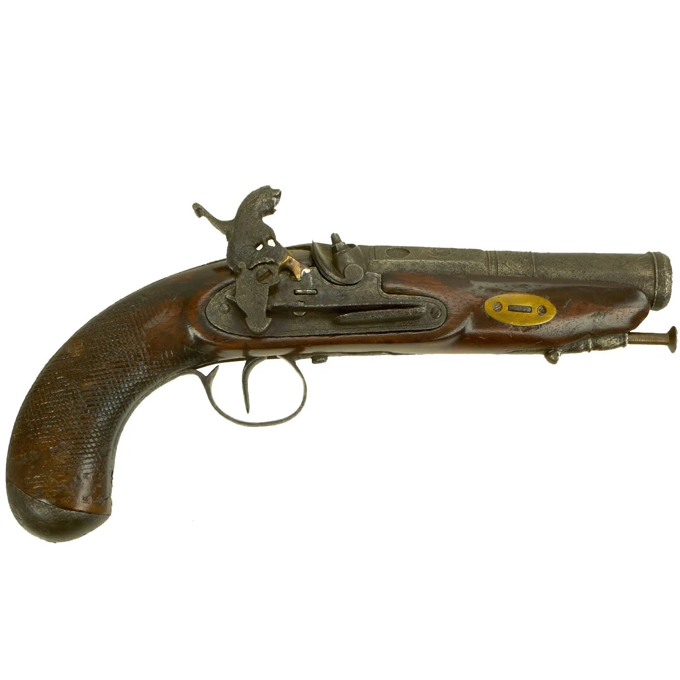 Original Spanish Miquelet Percussion Overcoat Pistol with Silver Inlaid Barrel & Spanish Touchmarks - c. 1830