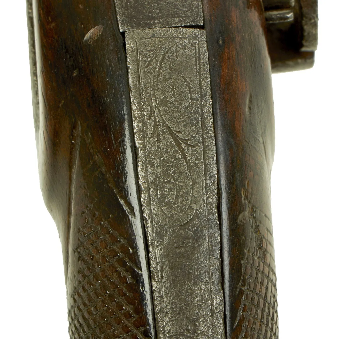 Original Spanish Miquelet Percussion Overcoat Pistol with Silver Inlaid Barrel & Spanish Touchmarks - c. 1830