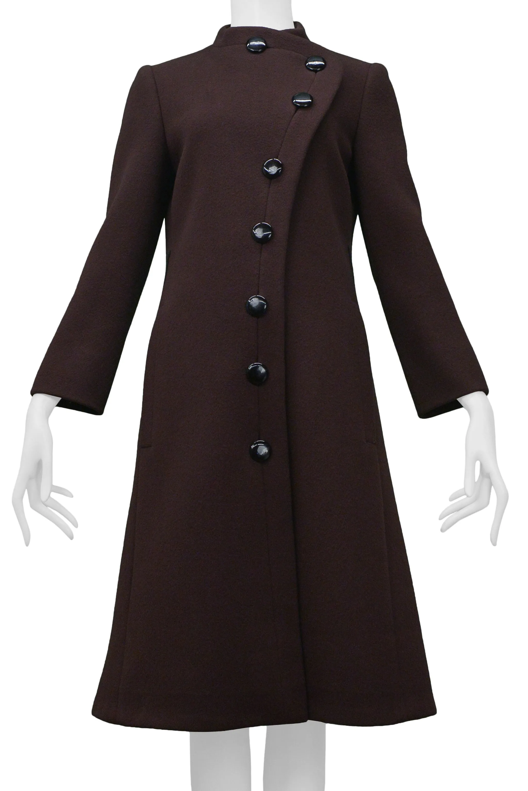 PIERRE CARDIN BROWN WOOL BUTTON UP COAT 1960s