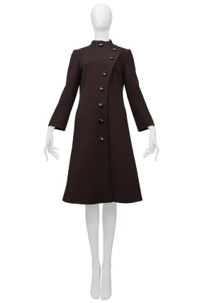 PIERRE CARDIN BROWN WOOL BUTTON UP COAT 1960s