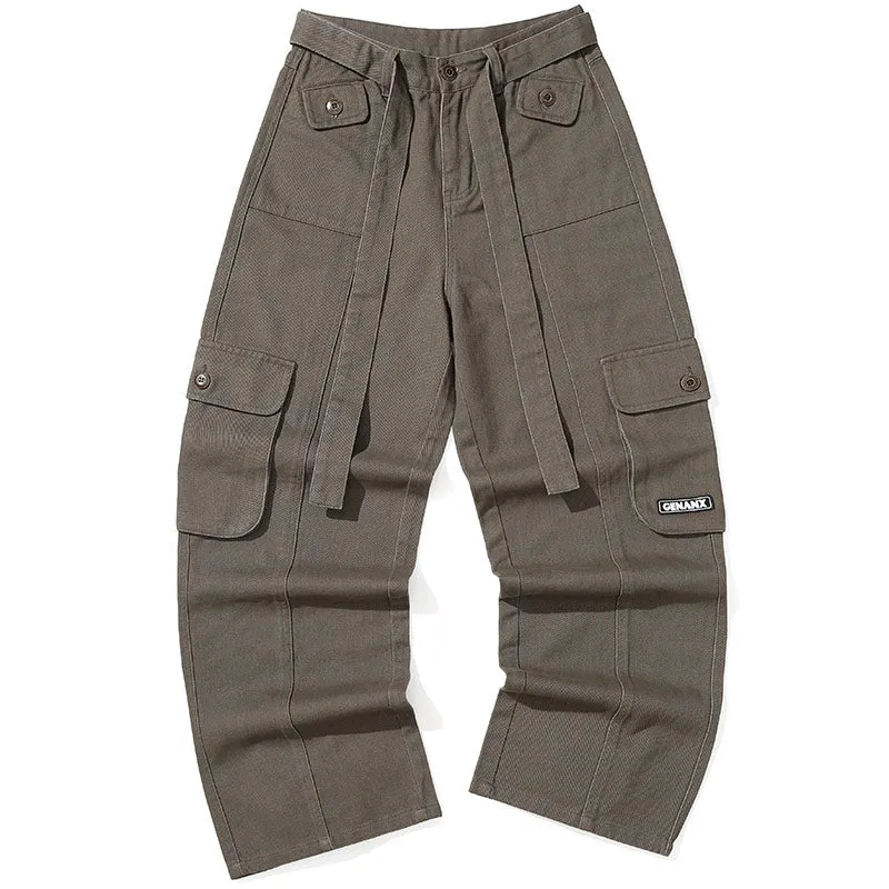 Plain Pockets Loose Straight Cargo Pants