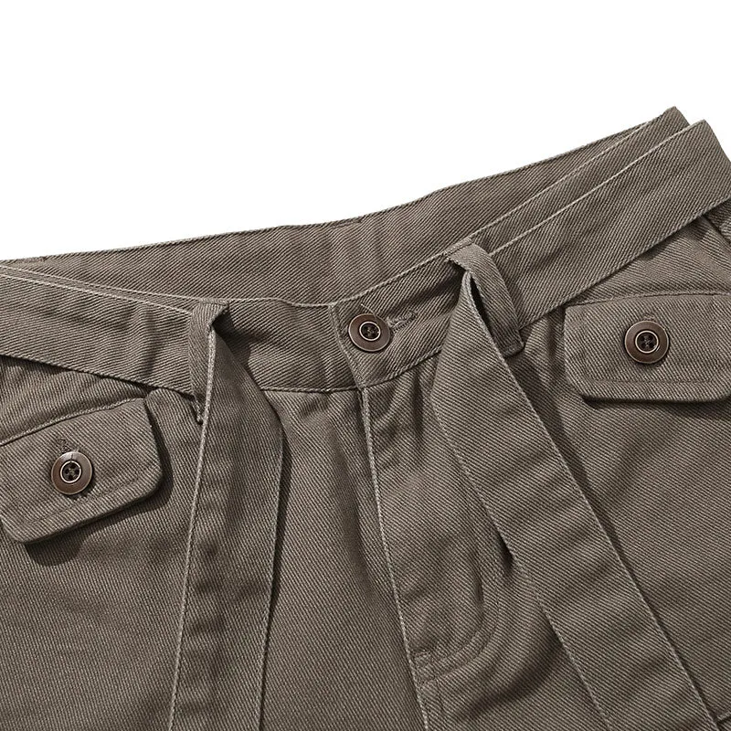 Plain Pockets Loose Straight Cargo Pants