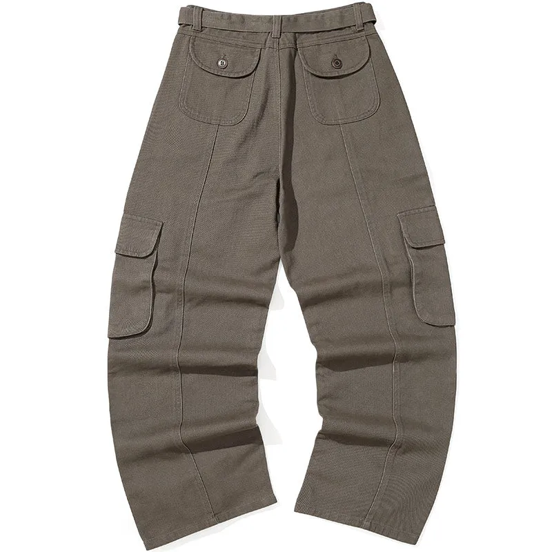 Plain Pockets Loose Straight Cargo Pants