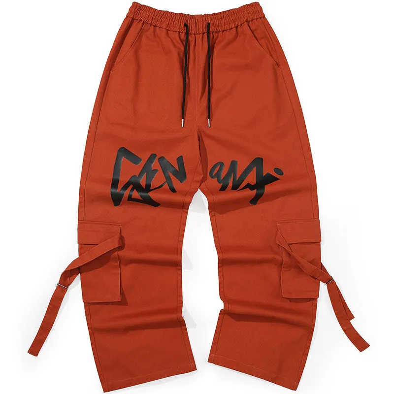 Plain Ribbon Logo Print Cargo Pants