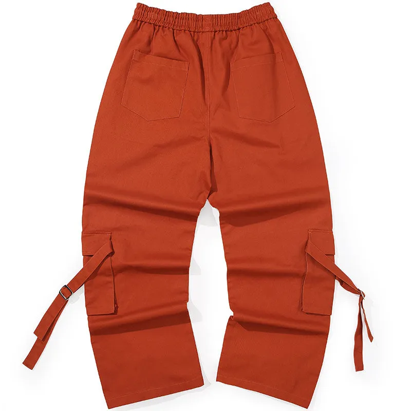 Plain Ribbon Logo Print Cargo Pants