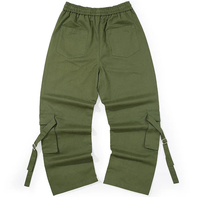 Plain Ribbon Logo Print Cargo Pants