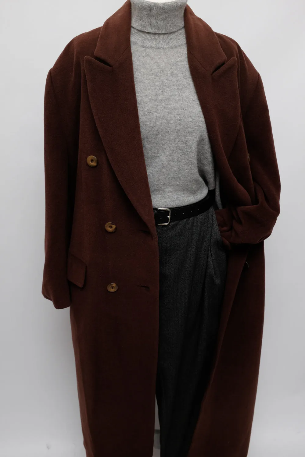 PURE WOOL BROWN MAXI VINTAGE COAT