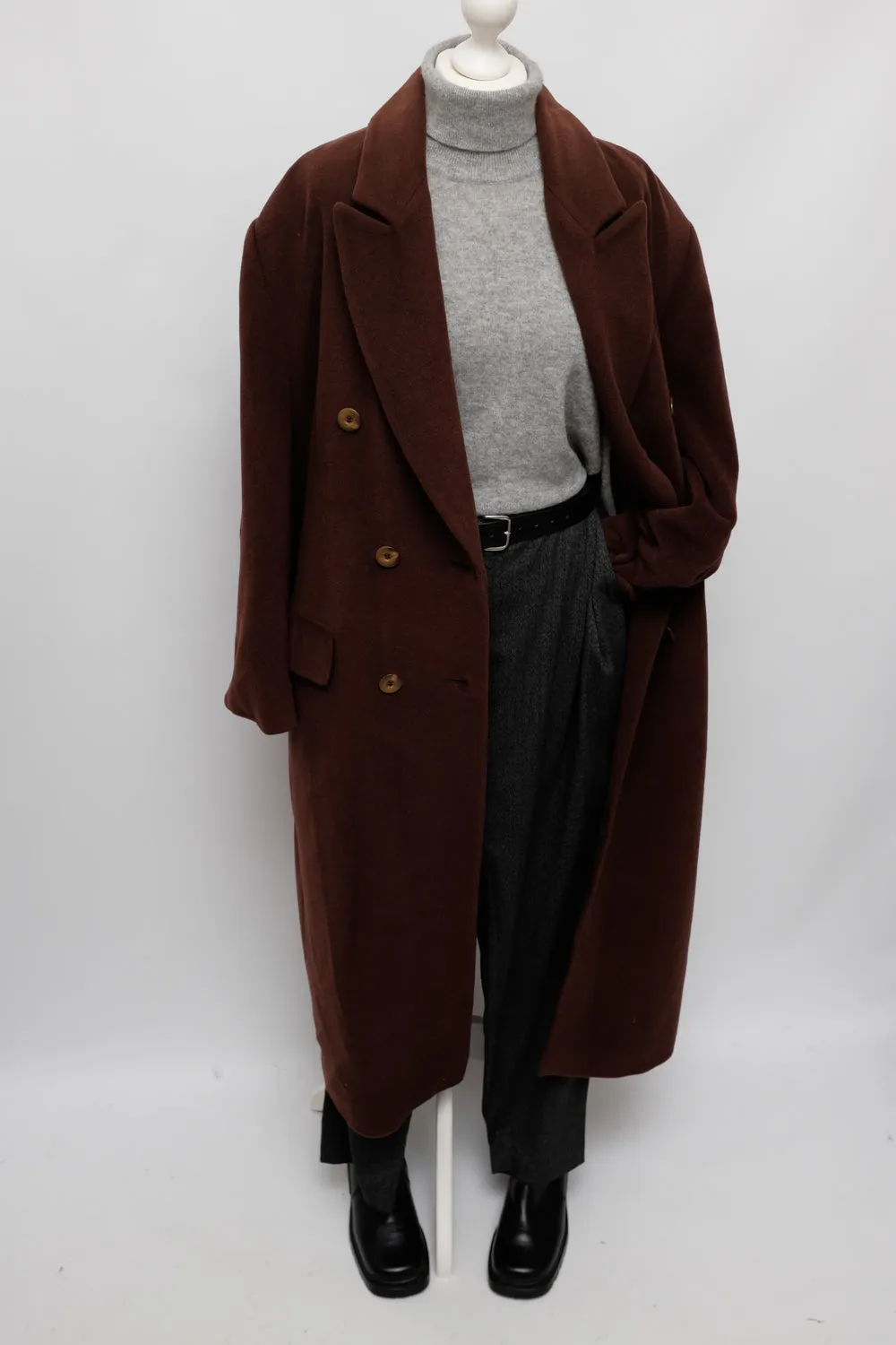 PURE WOOL BROWN MAXI VINTAGE COAT