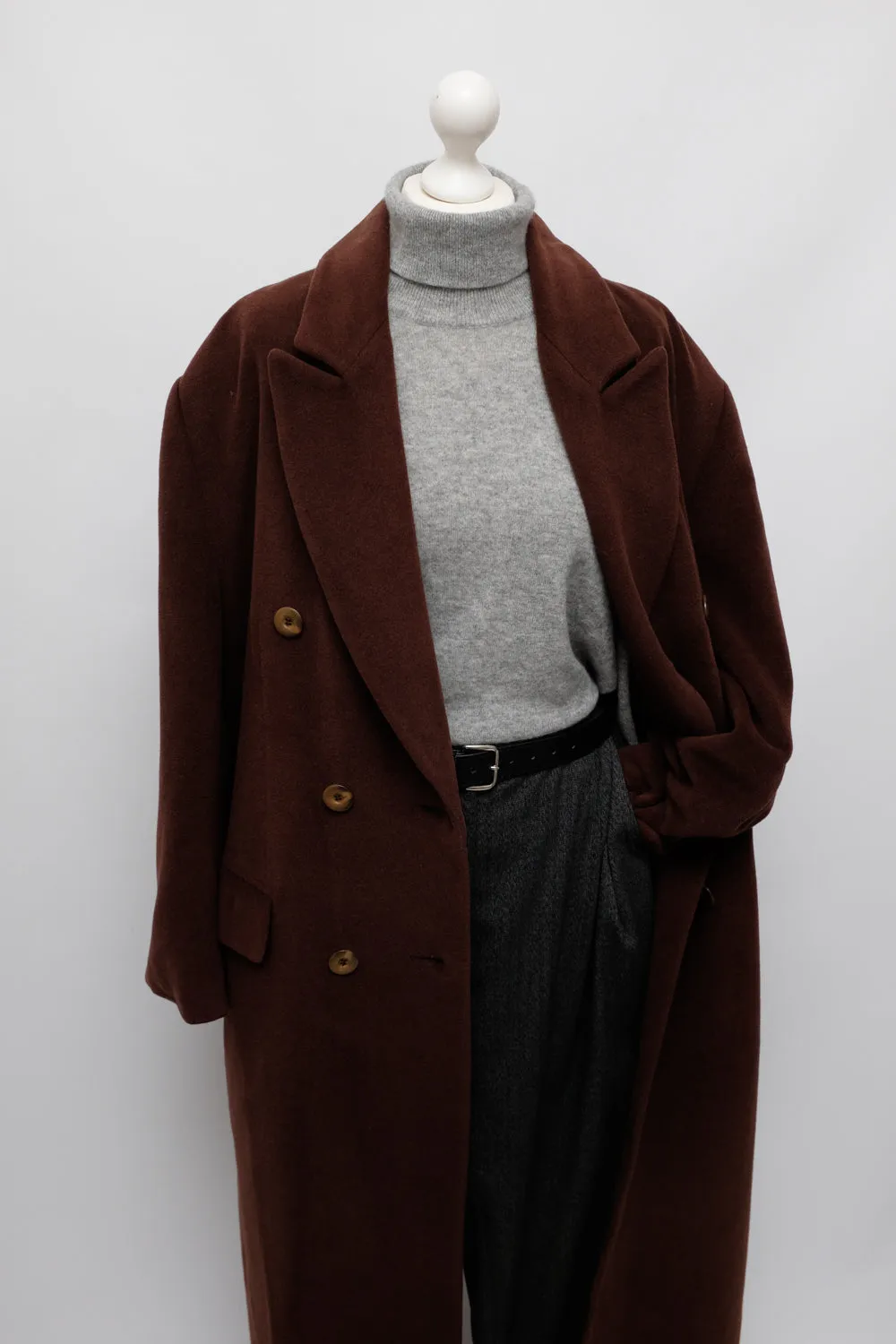 PURE WOOL BROWN MAXI VINTAGE COAT