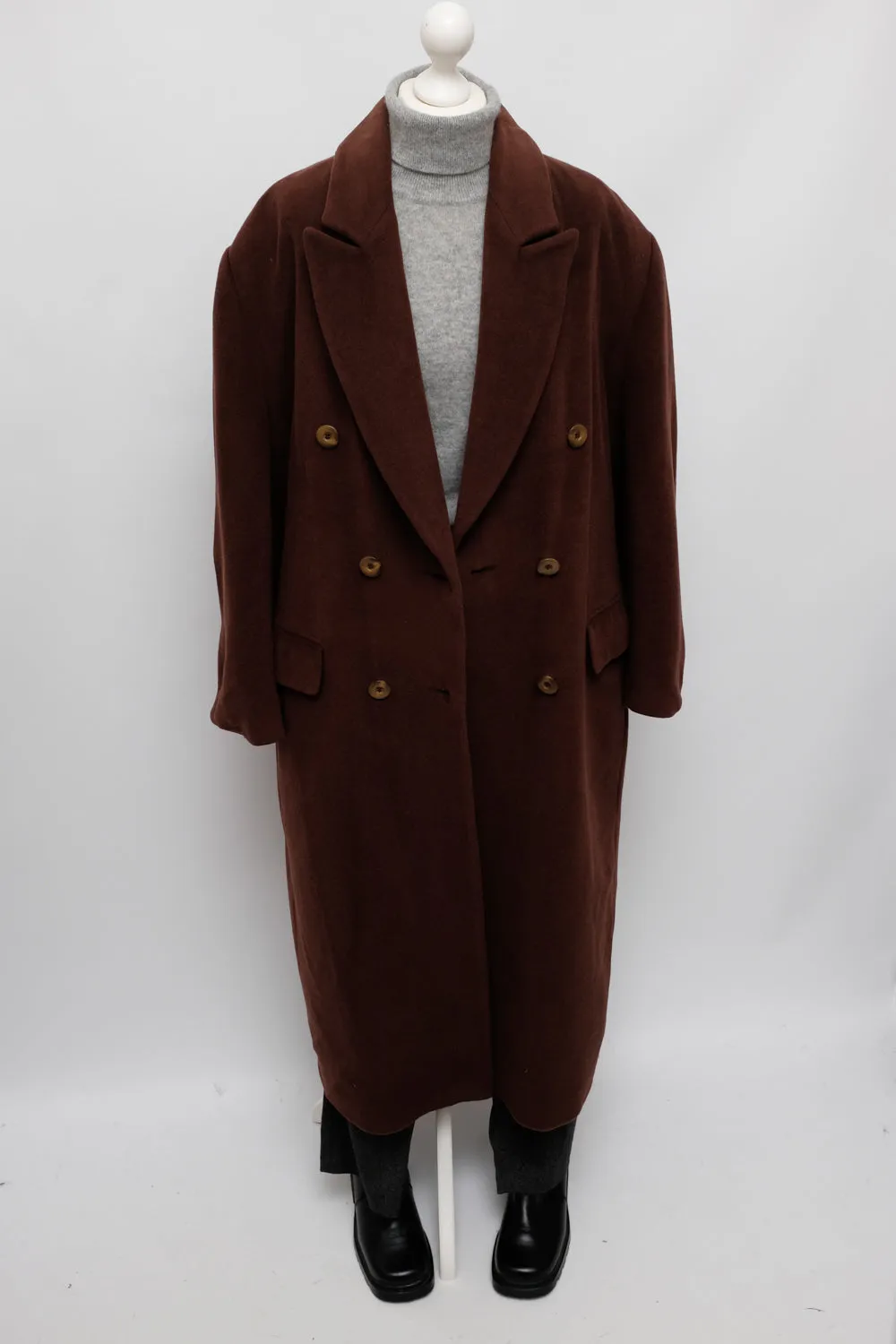 PURE WOOL BROWN MAXI VINTAGE COAT