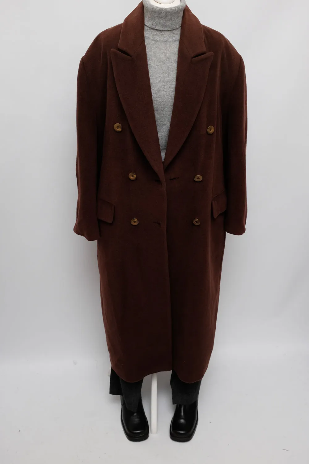 PURE WOOL BROWN MAXI VINTAGE COAT