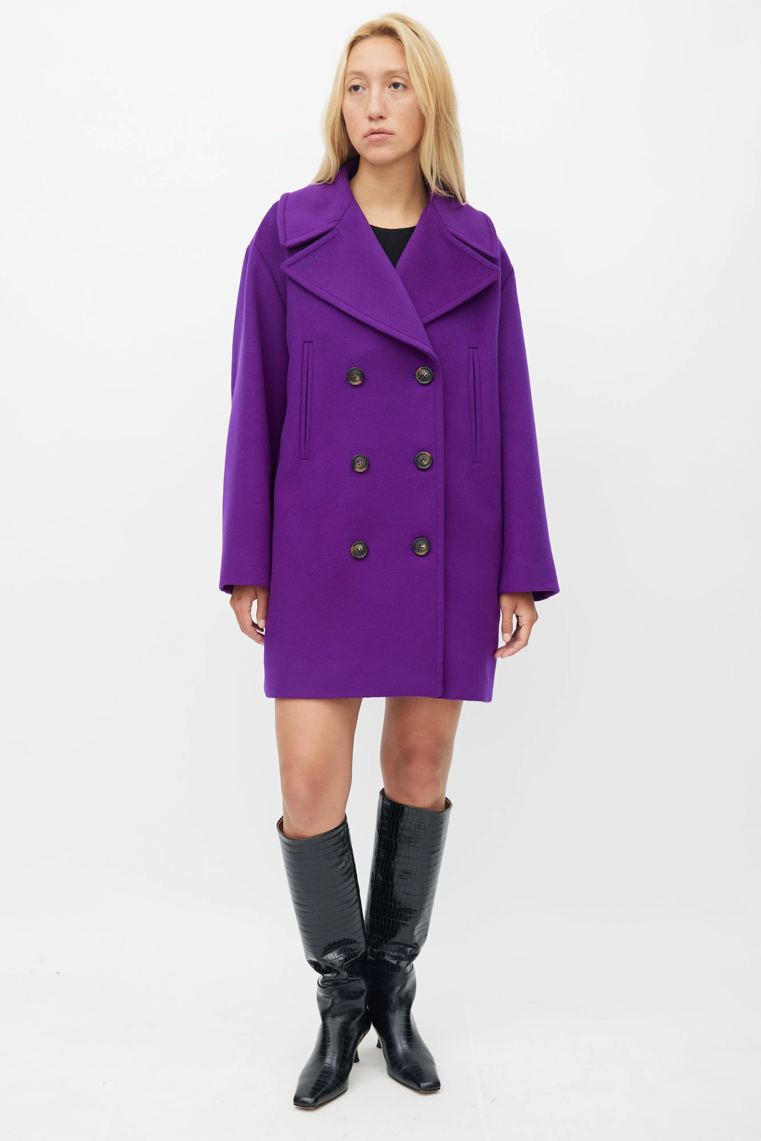 Purple Wool Double Breasted Coat