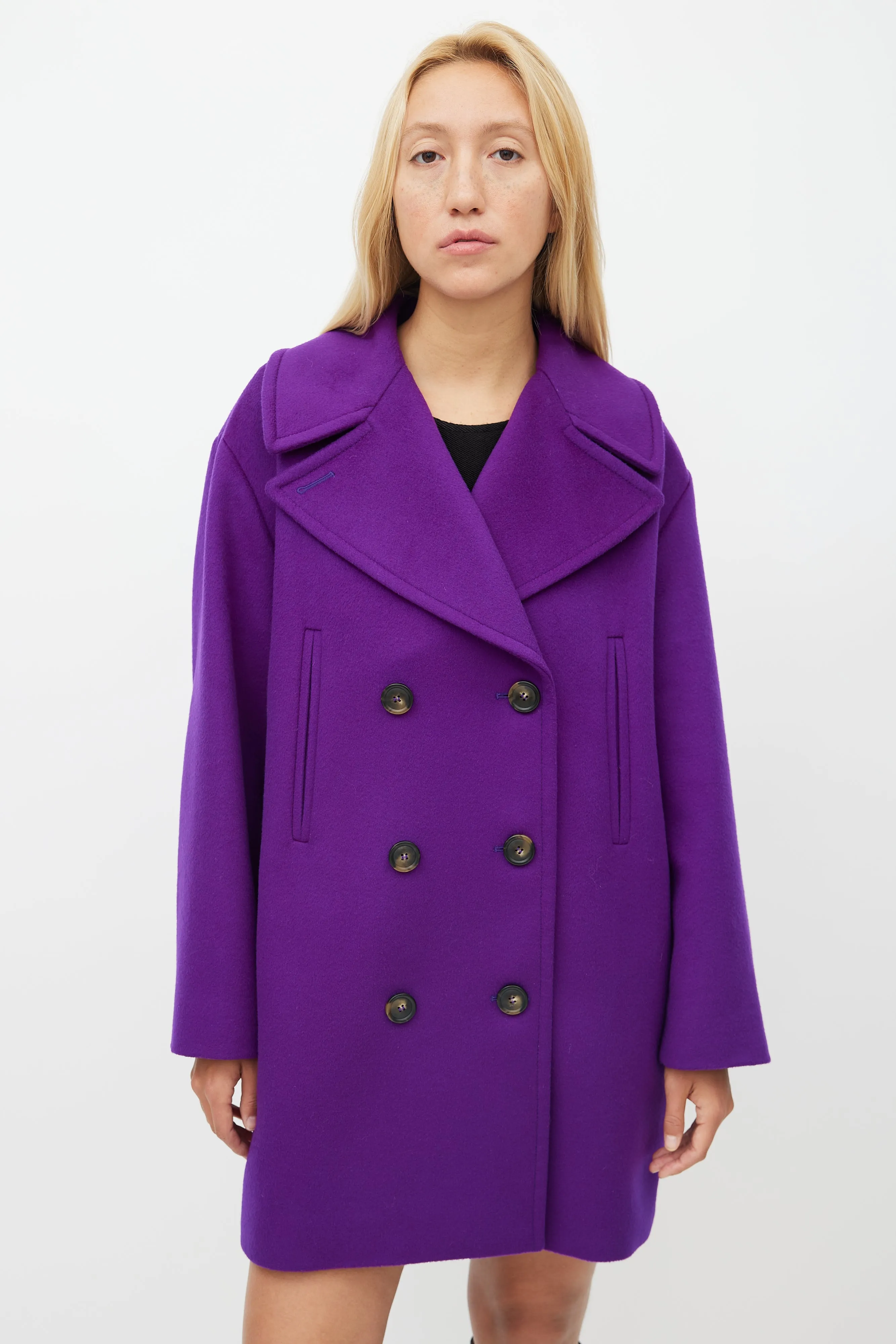 Purple Wool Double Breasted Coat