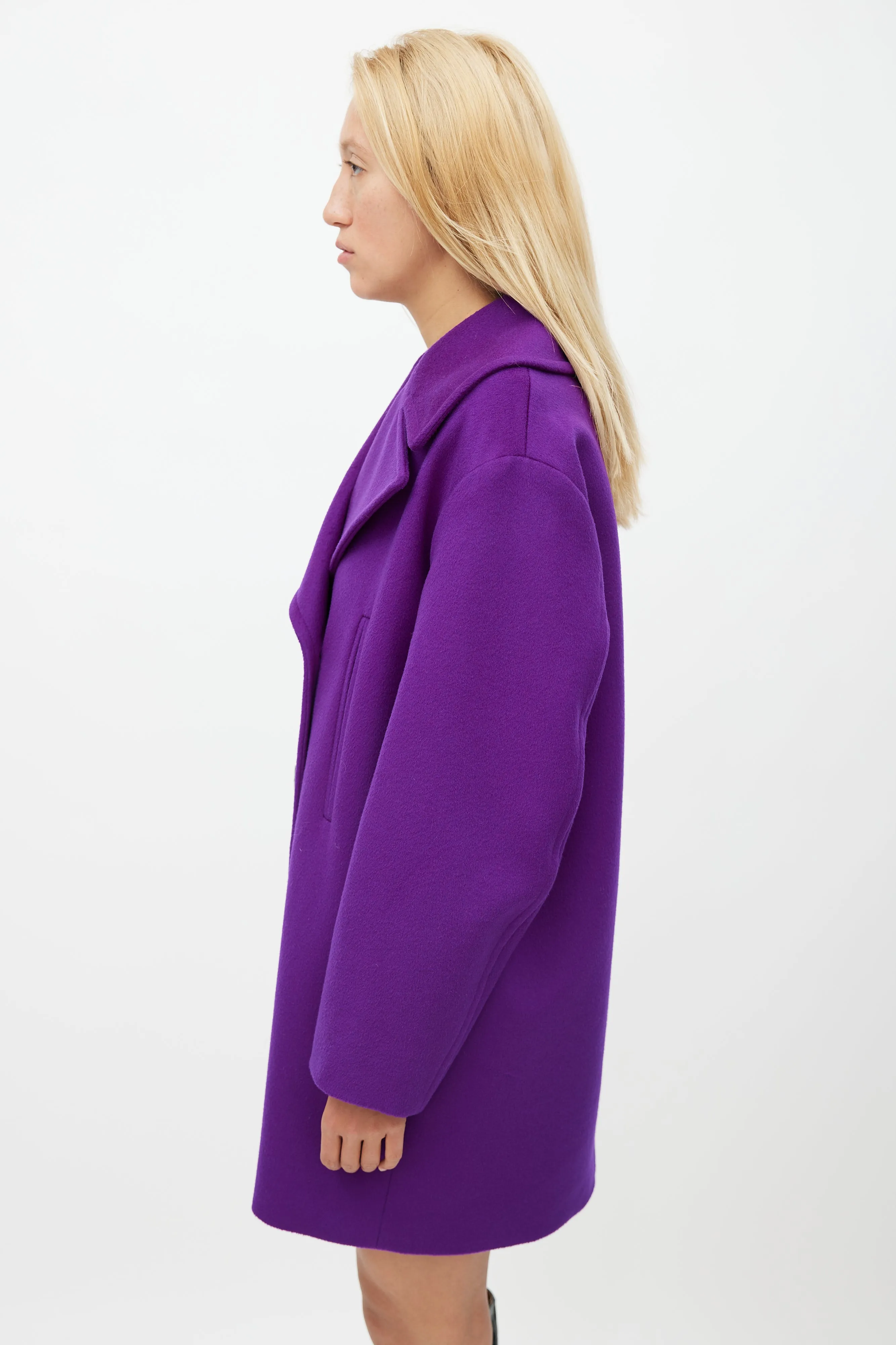 Purple Wool Double Breasted Coat