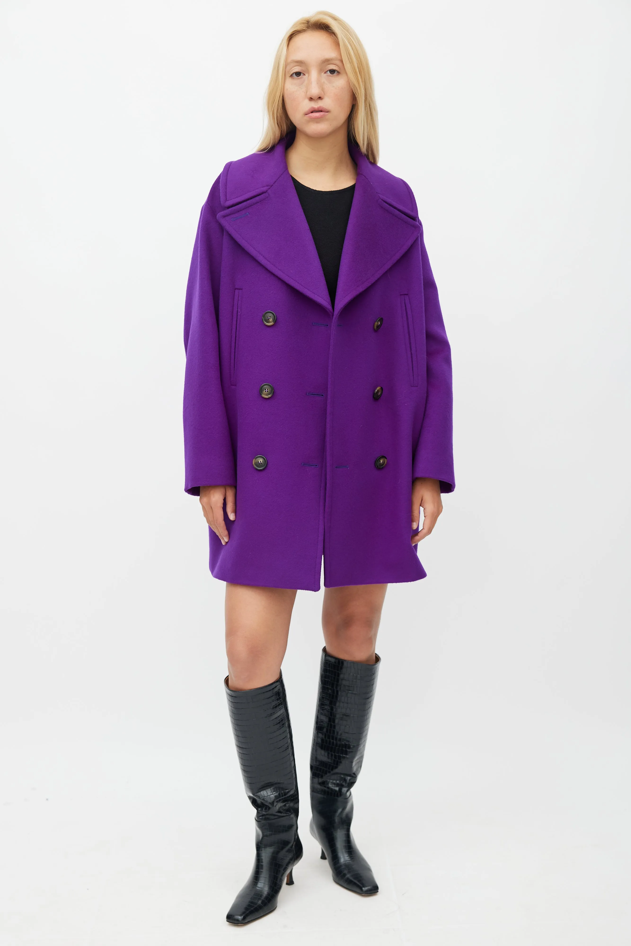 Purple Wool Double Breasted Coat