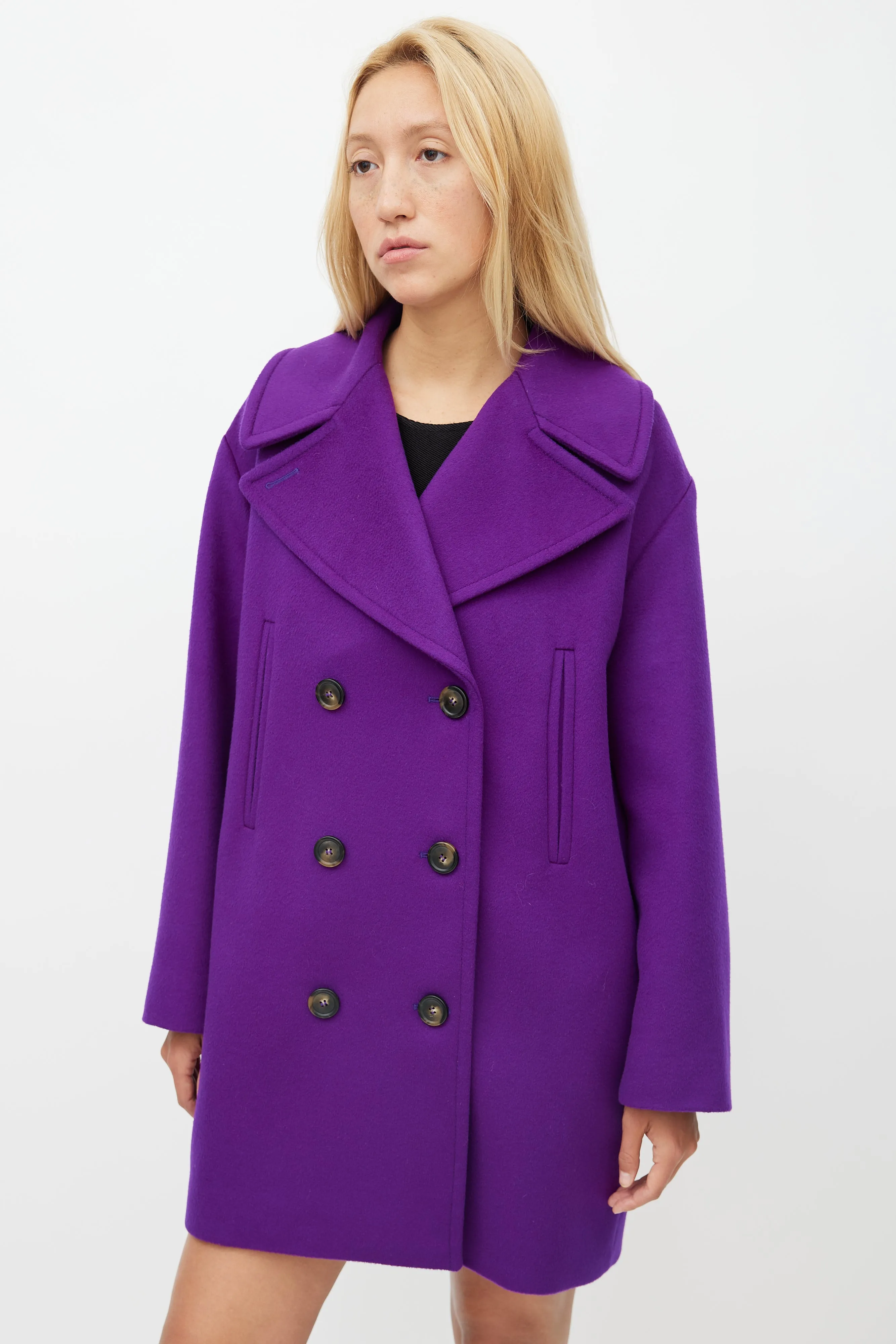 Purple Wool Double Breasted Coat