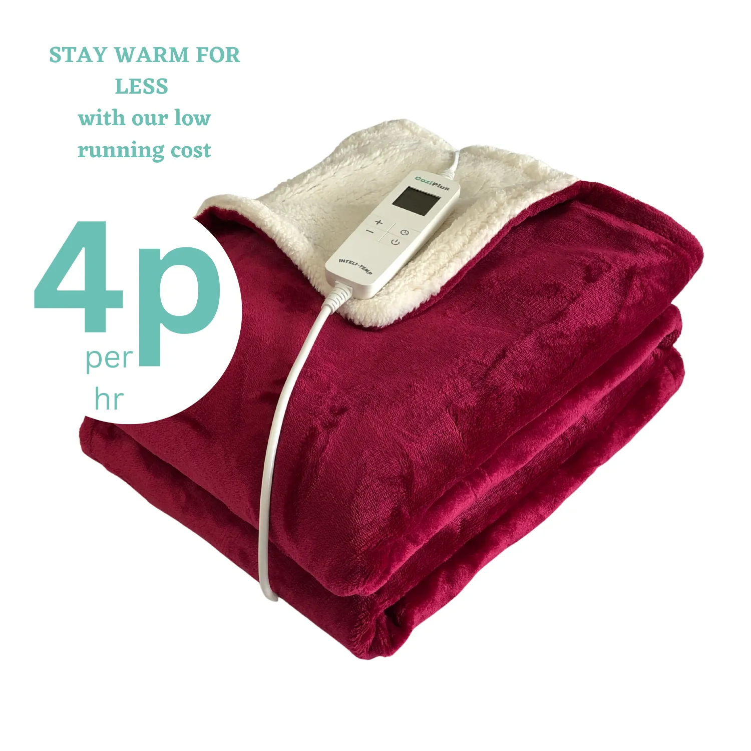 Raspberry Red Flannel Sherpa Heated Throw INTELI-TEMP