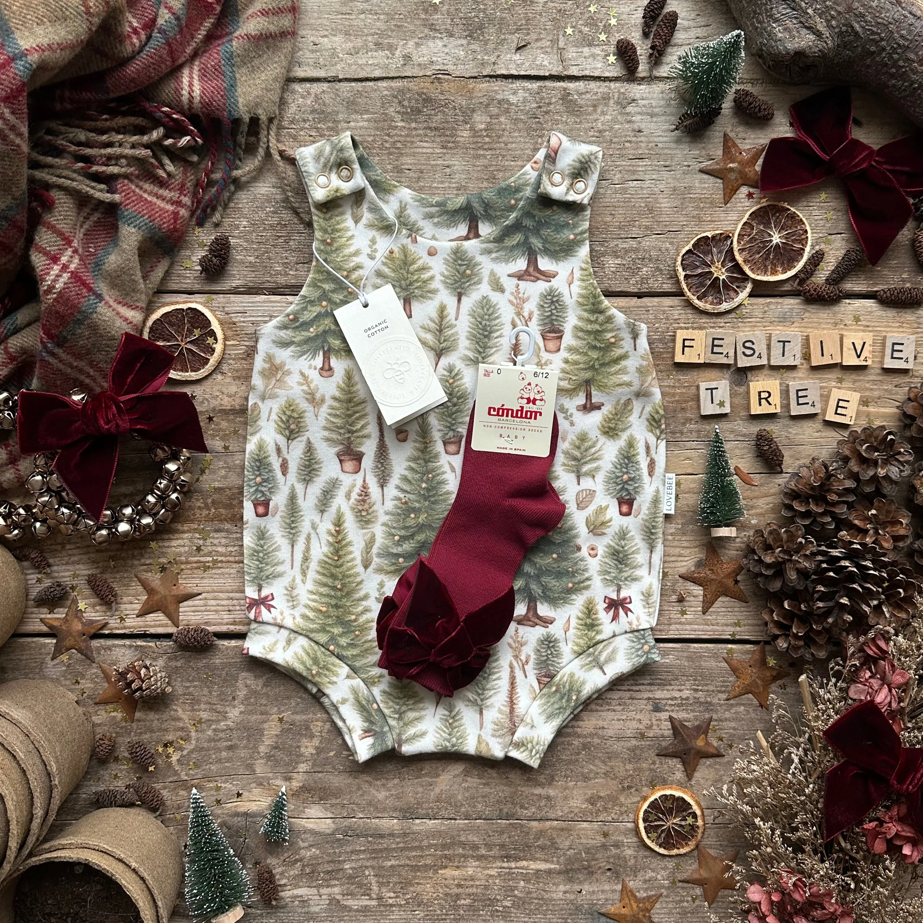 Ribbon Christmas Tree Bloomer Romper