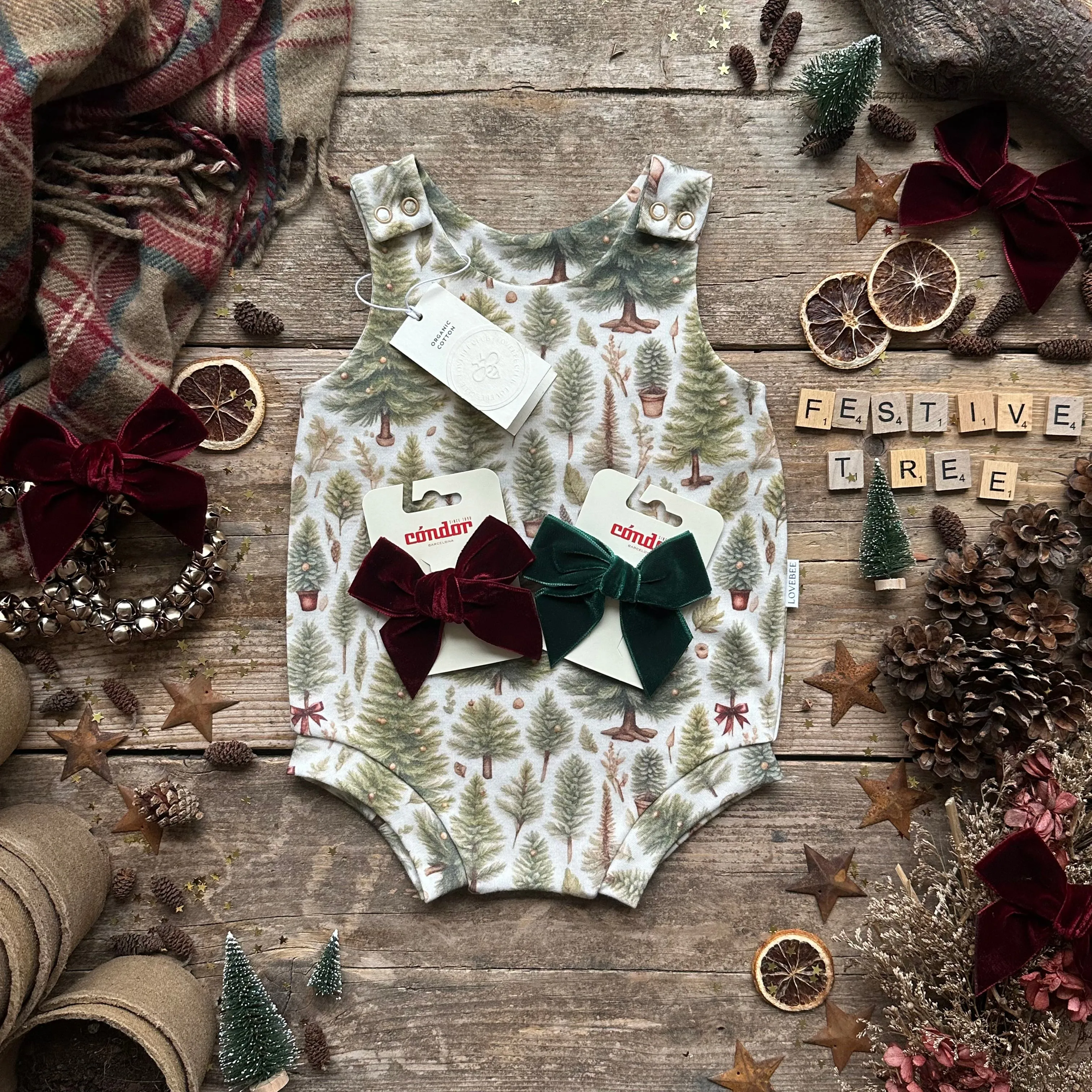 Ribbon Christmas Tree Bloomer Romper