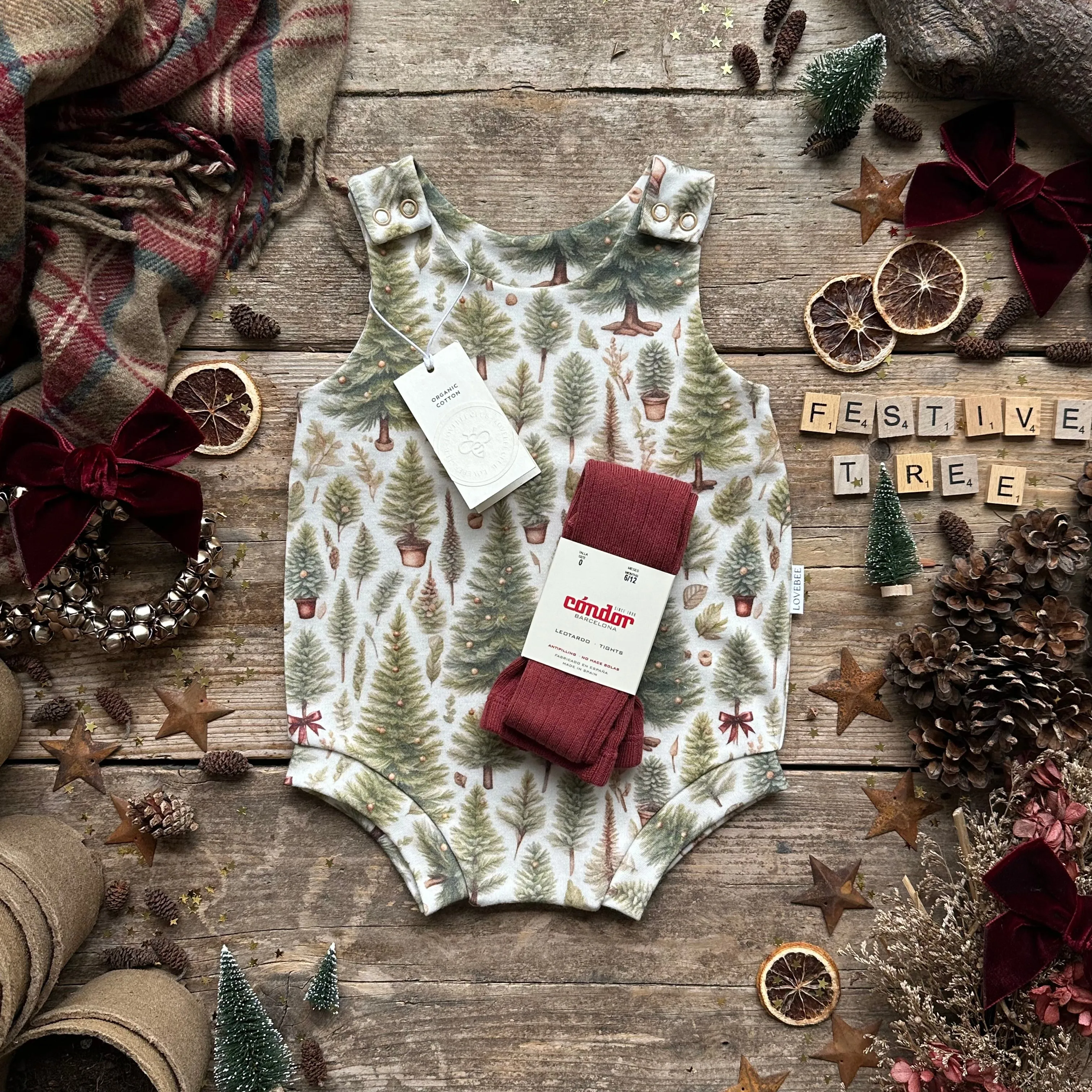 Ribbon Christmas Tree Bloomer Romper