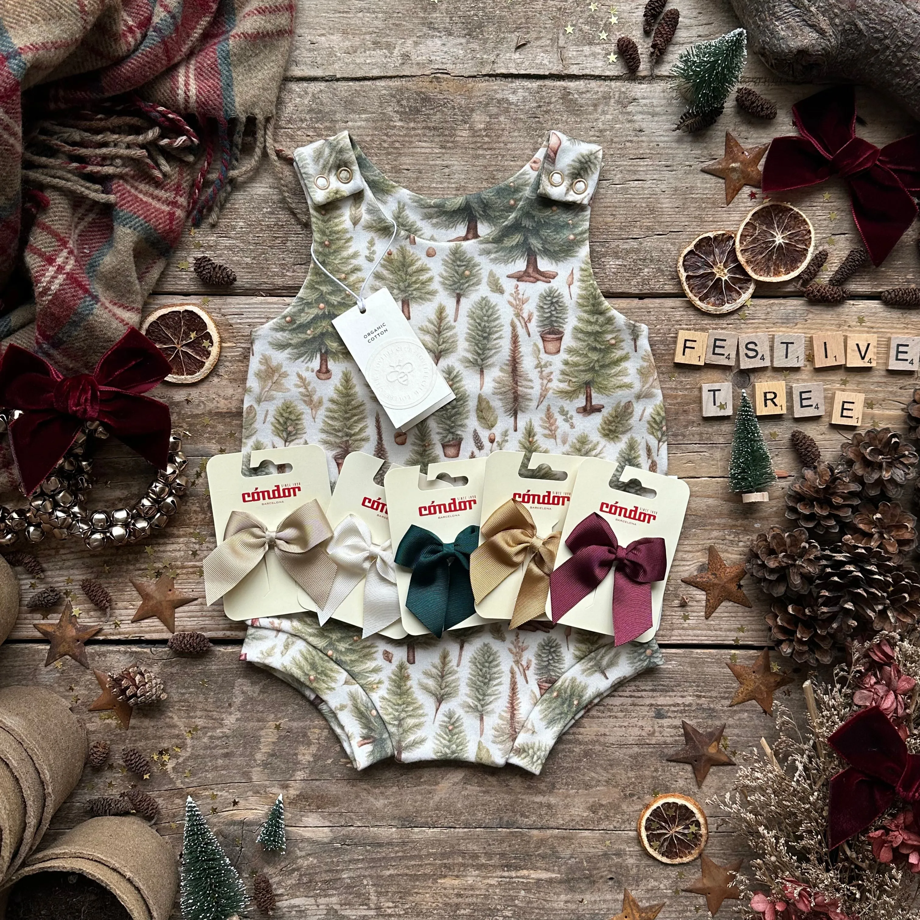 Ribbon Christmas Tree Bloomer Romper