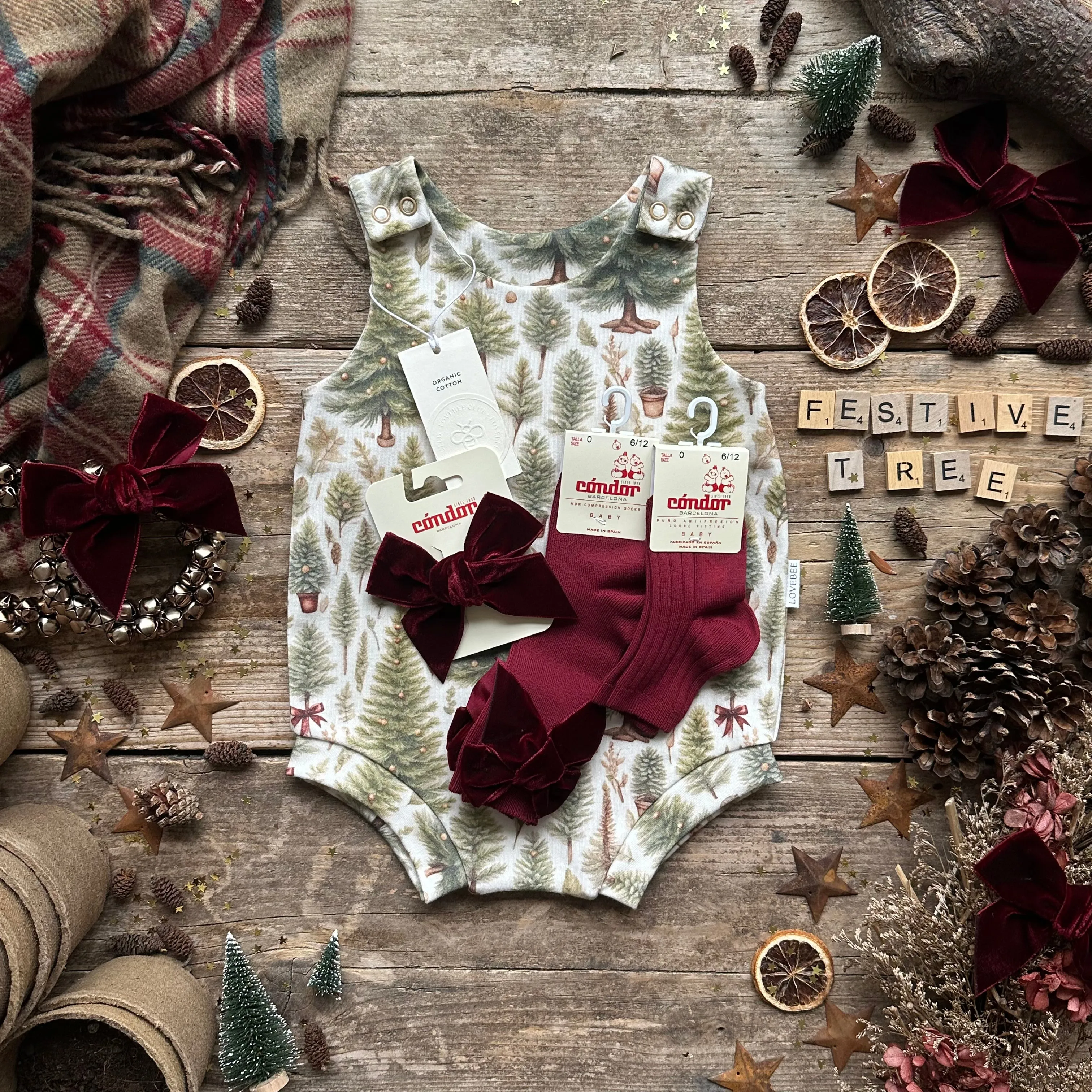 Ribbon Christmas Tree Bloomer Romper