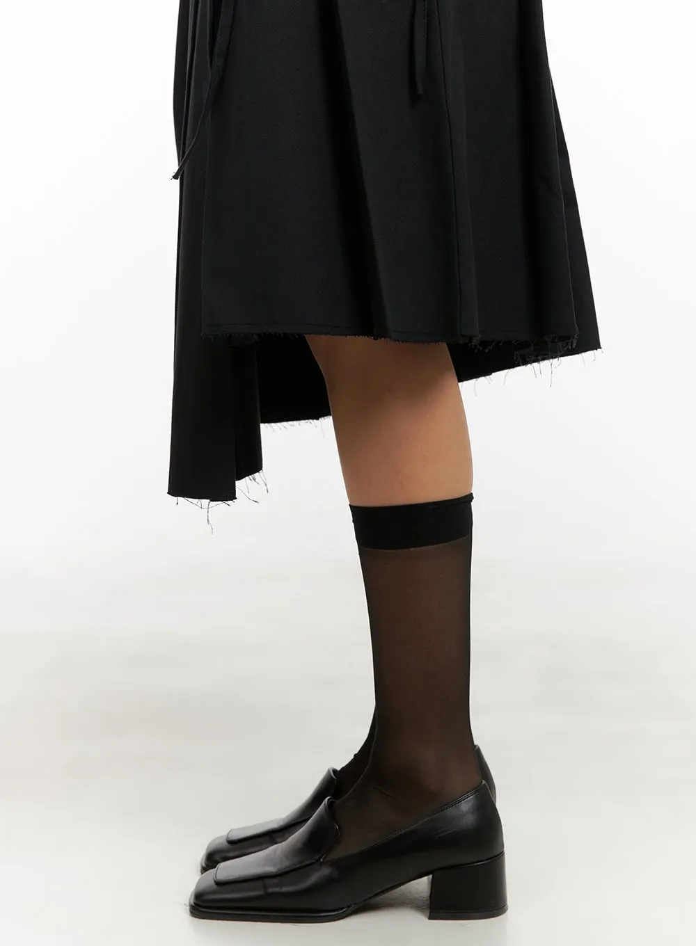 Ribbon Wrap Pleated Midi Skirt CY403