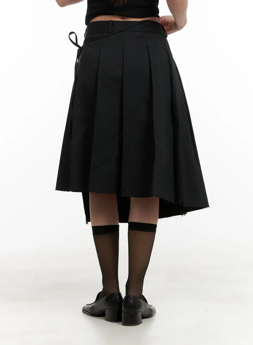 Ribbon Wrap Pleated Midi Skirt CY403