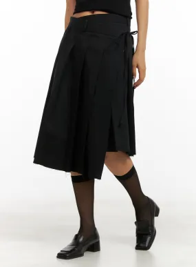 Ribbon Wrap Pleated Midi Skirt CY403