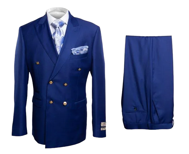 Rossi Man Royal Blue Men's Double Breasted Slim-fit Suit Gold Buttons