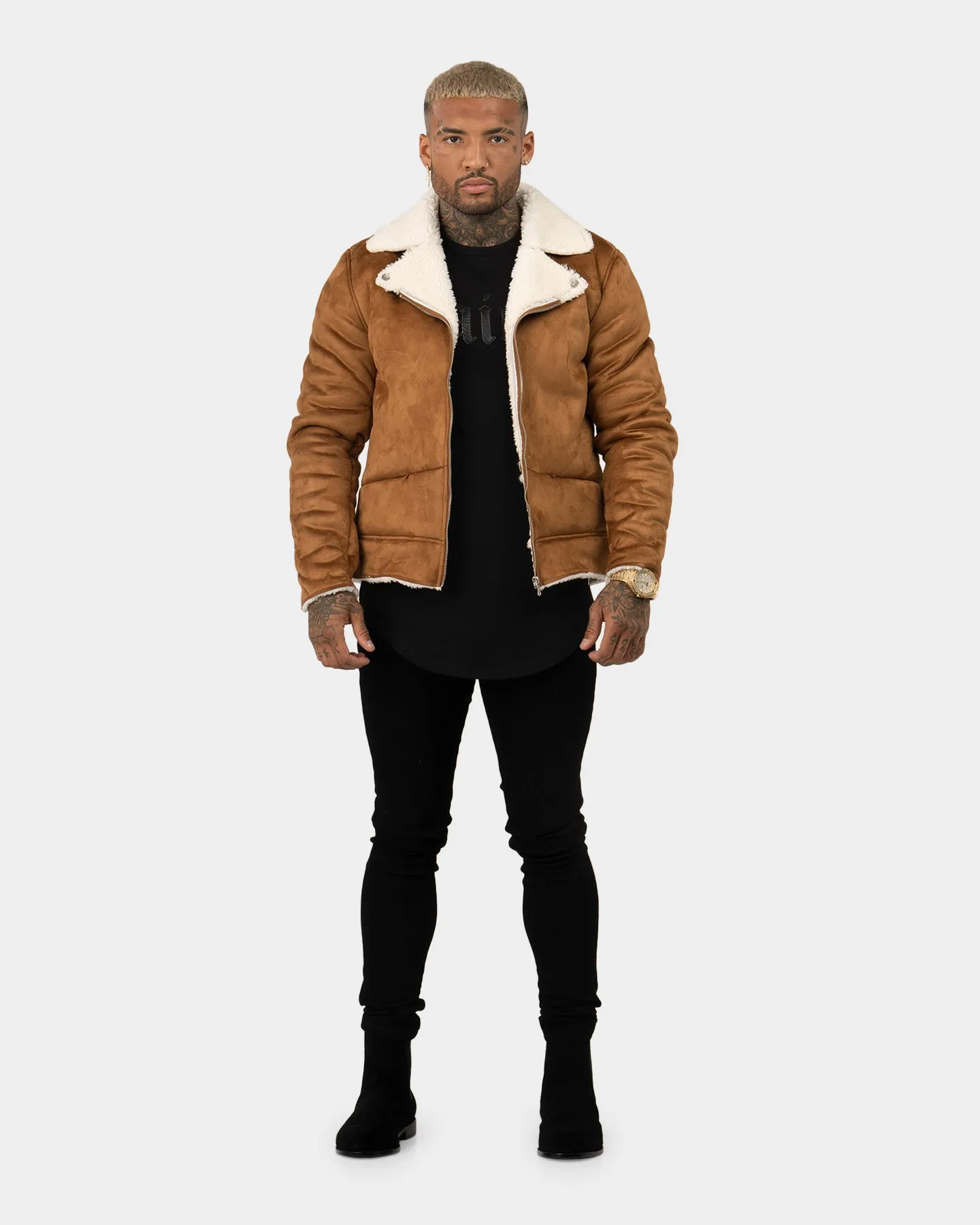 Saint Morta Renegade Sherpa Biker Jacket Tan/Cream