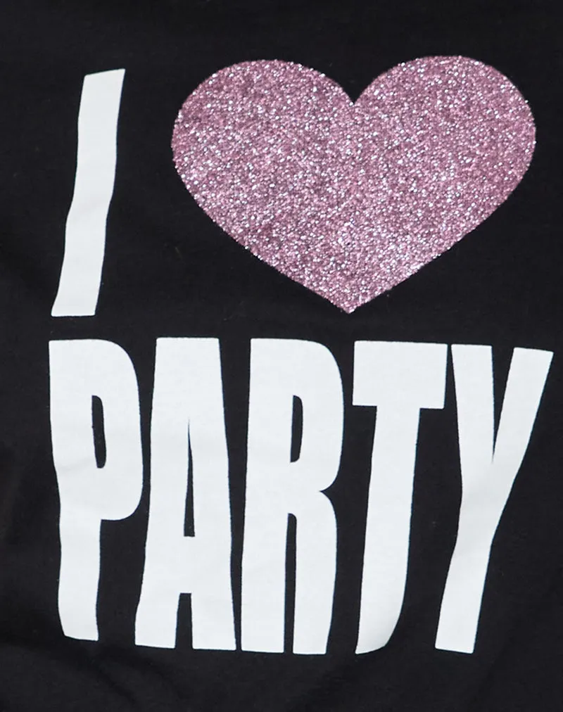 Saki Tee in Black I Love Party Print