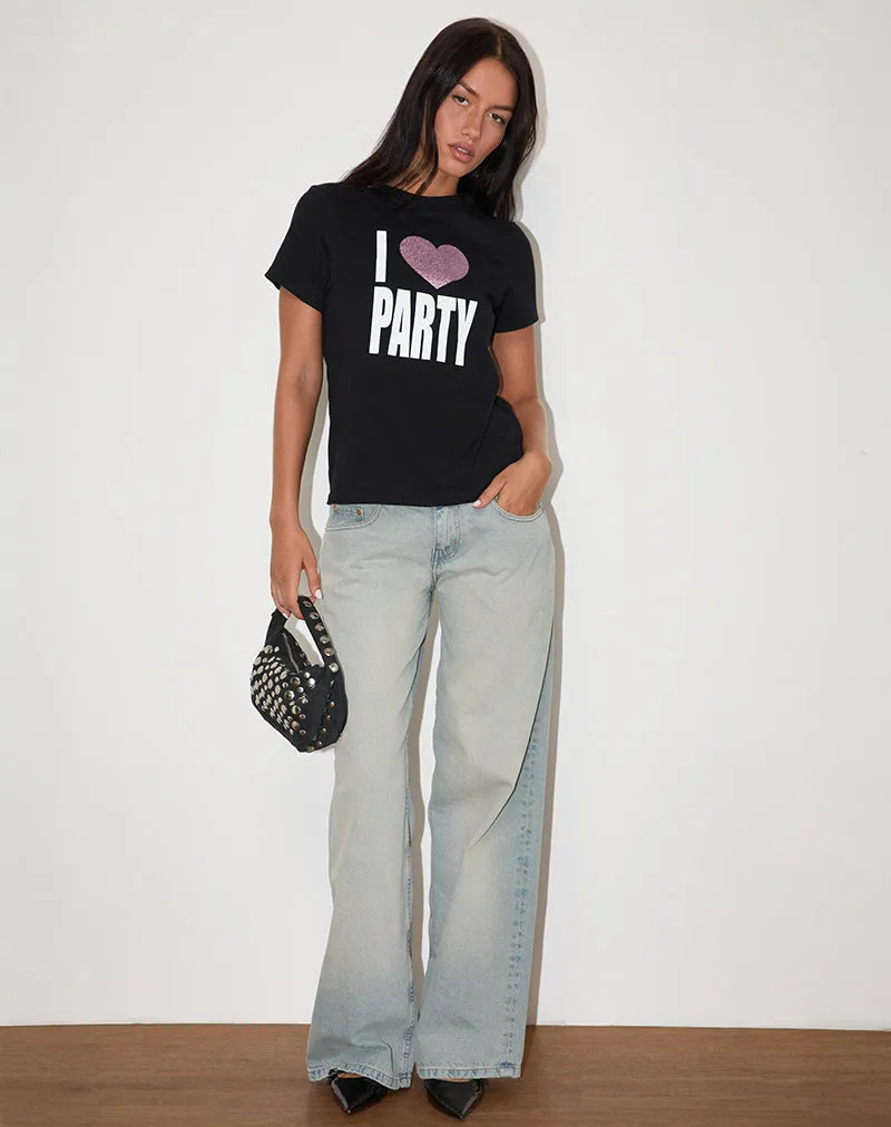 Saki Tee in Black I Love Party Print