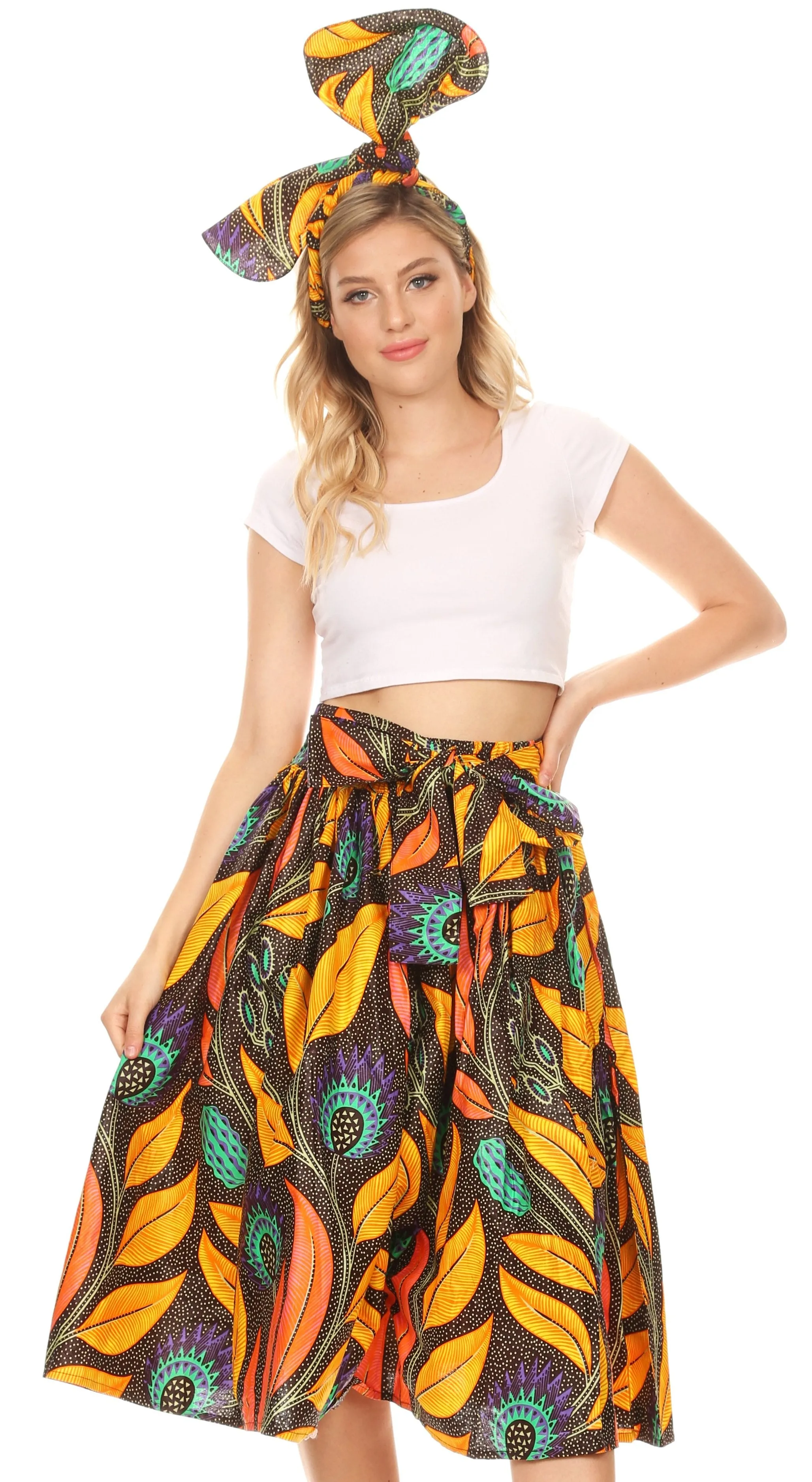 Sakkas African Dutch Ankara Wax Print Full Circle Skirt