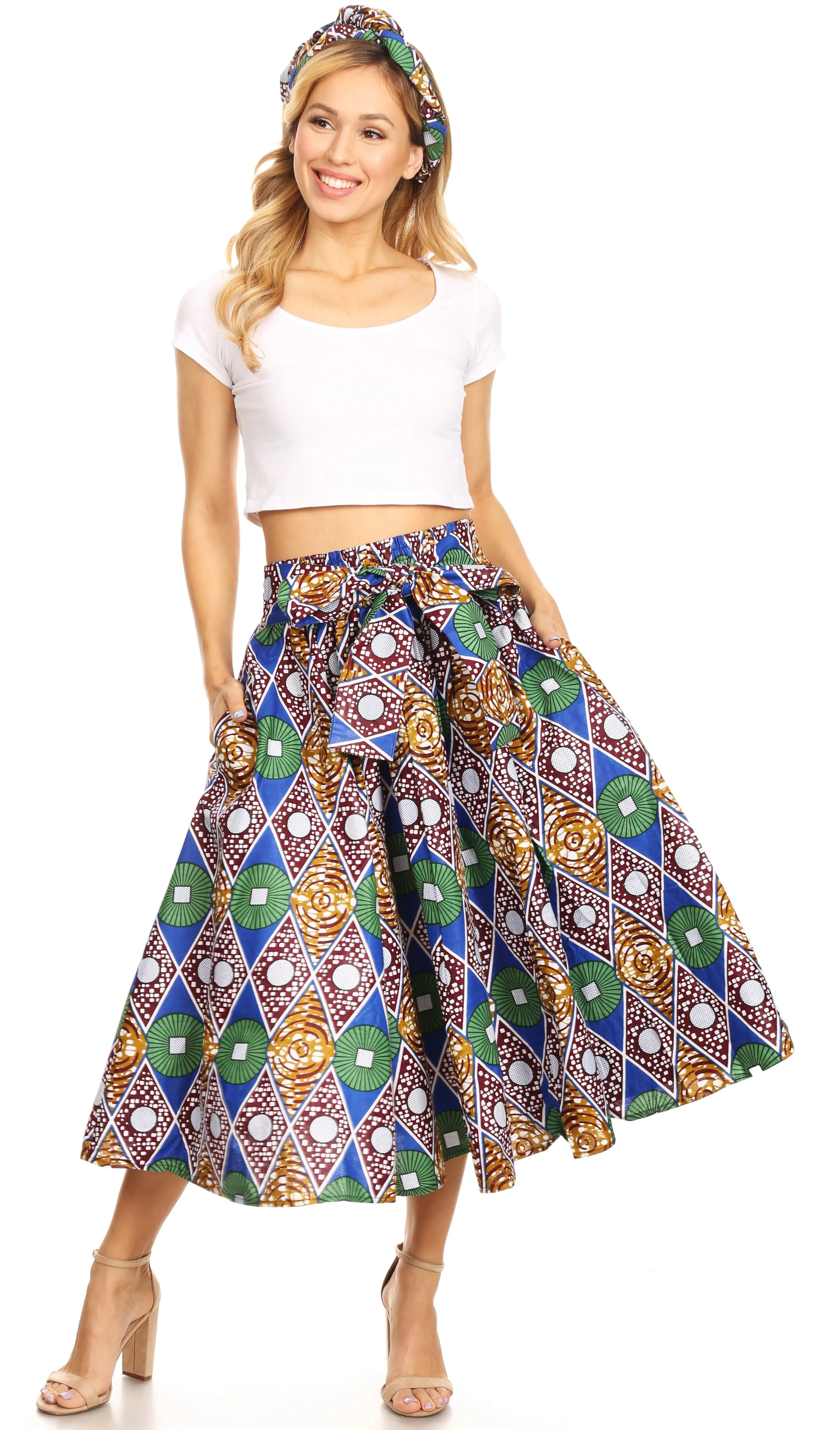 Sakkas African Dutch Ankara Wax Print Full Circle Skirt