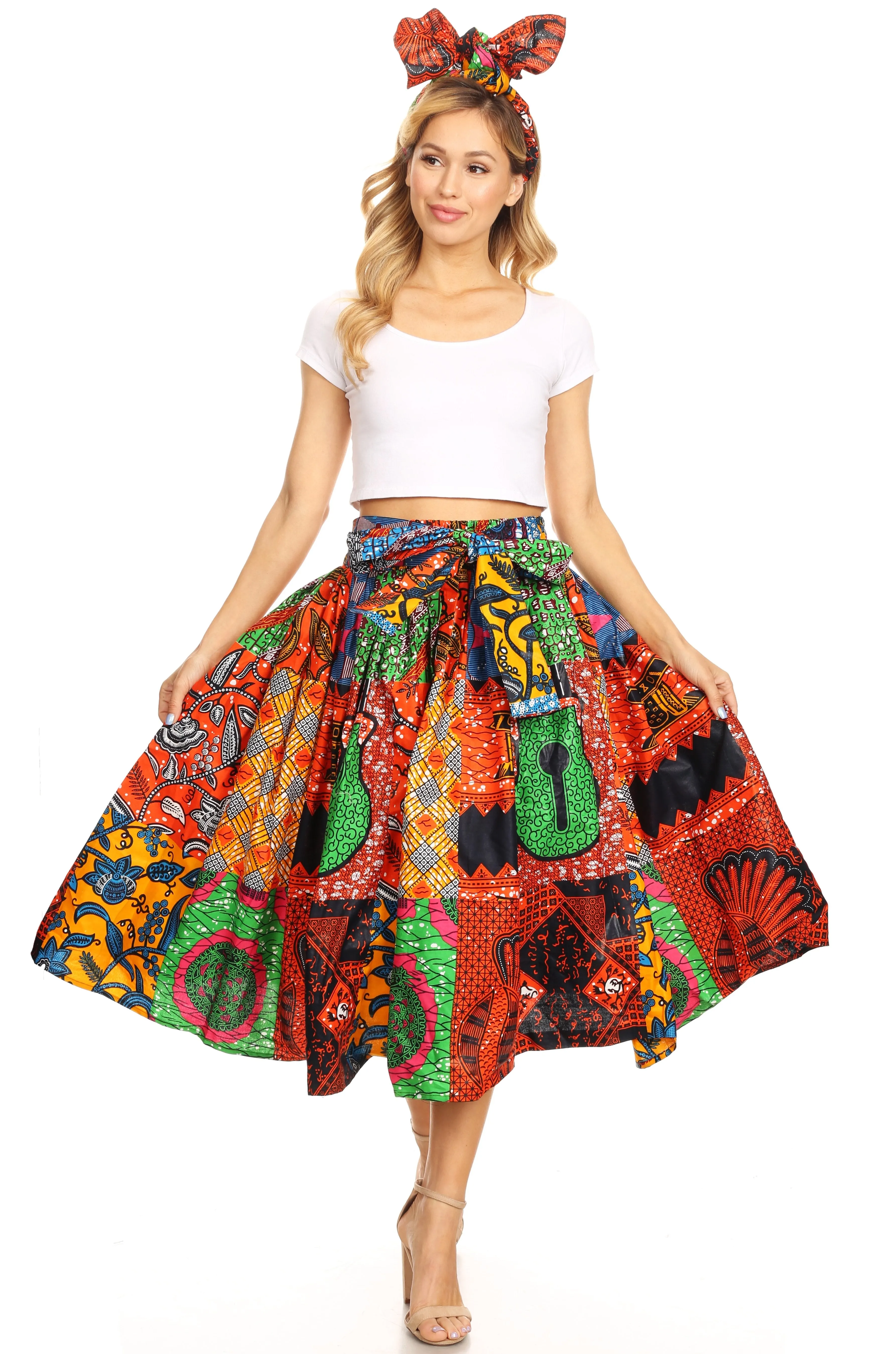 Sakkas African Dutch Ankara Wax Print Full Circle Skirt