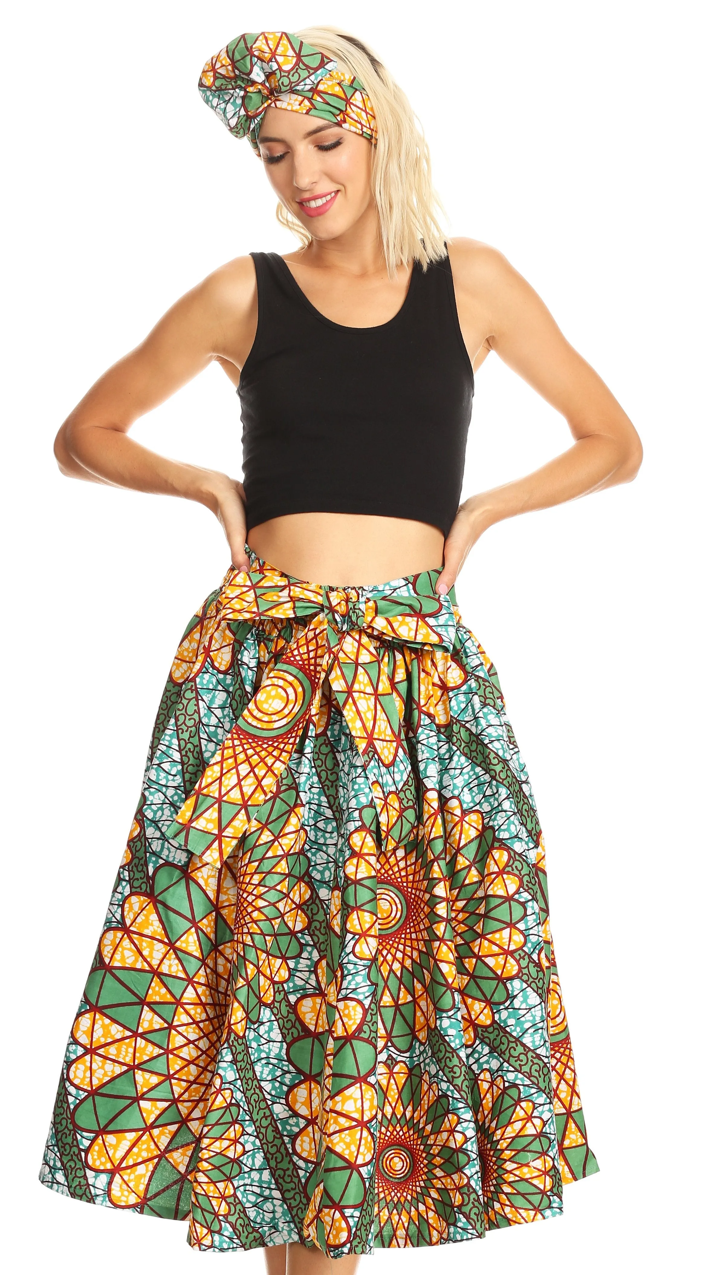 Sakkas African Dutch Ankara Wax Print Full Circle Skirt