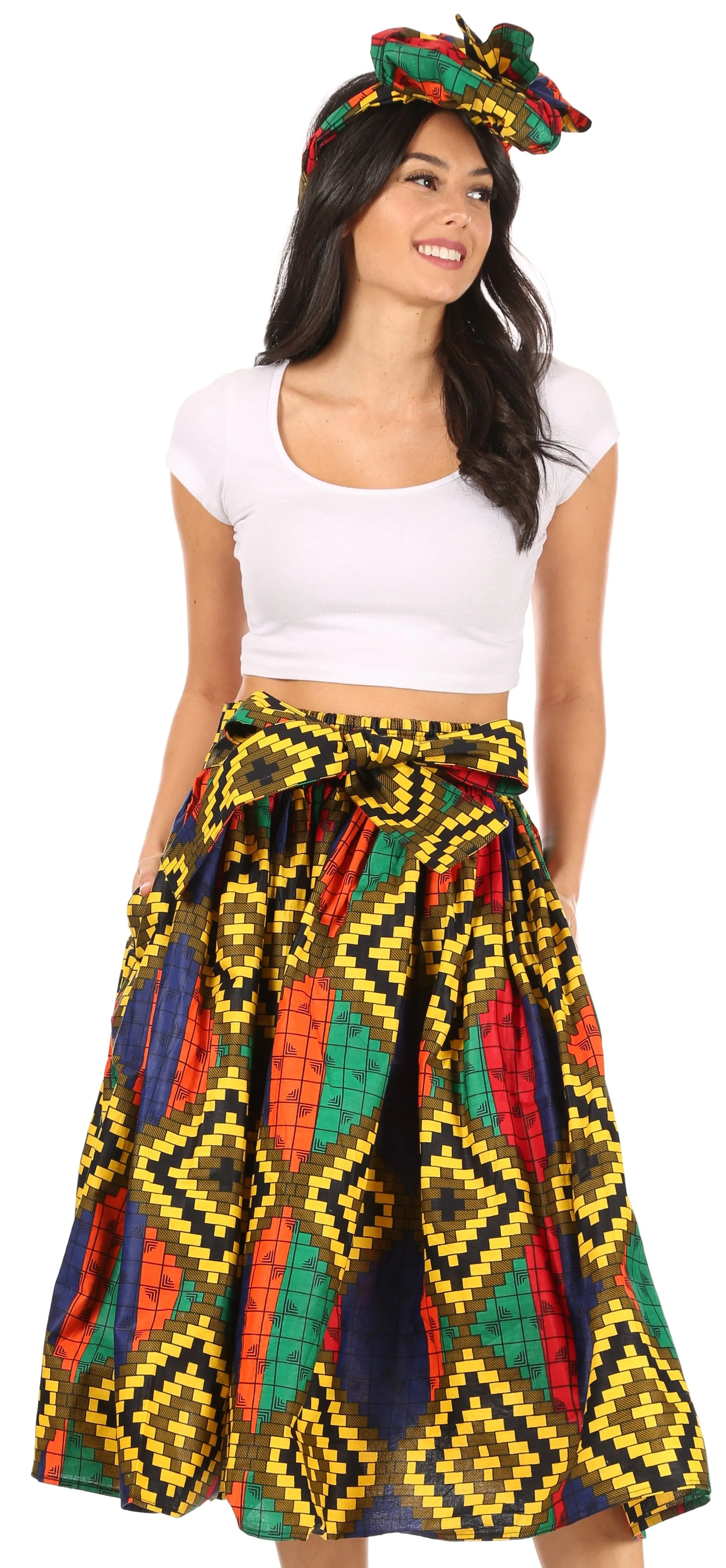 Sakkas African Dutch Ankara Wax Print Full Circle Skirt