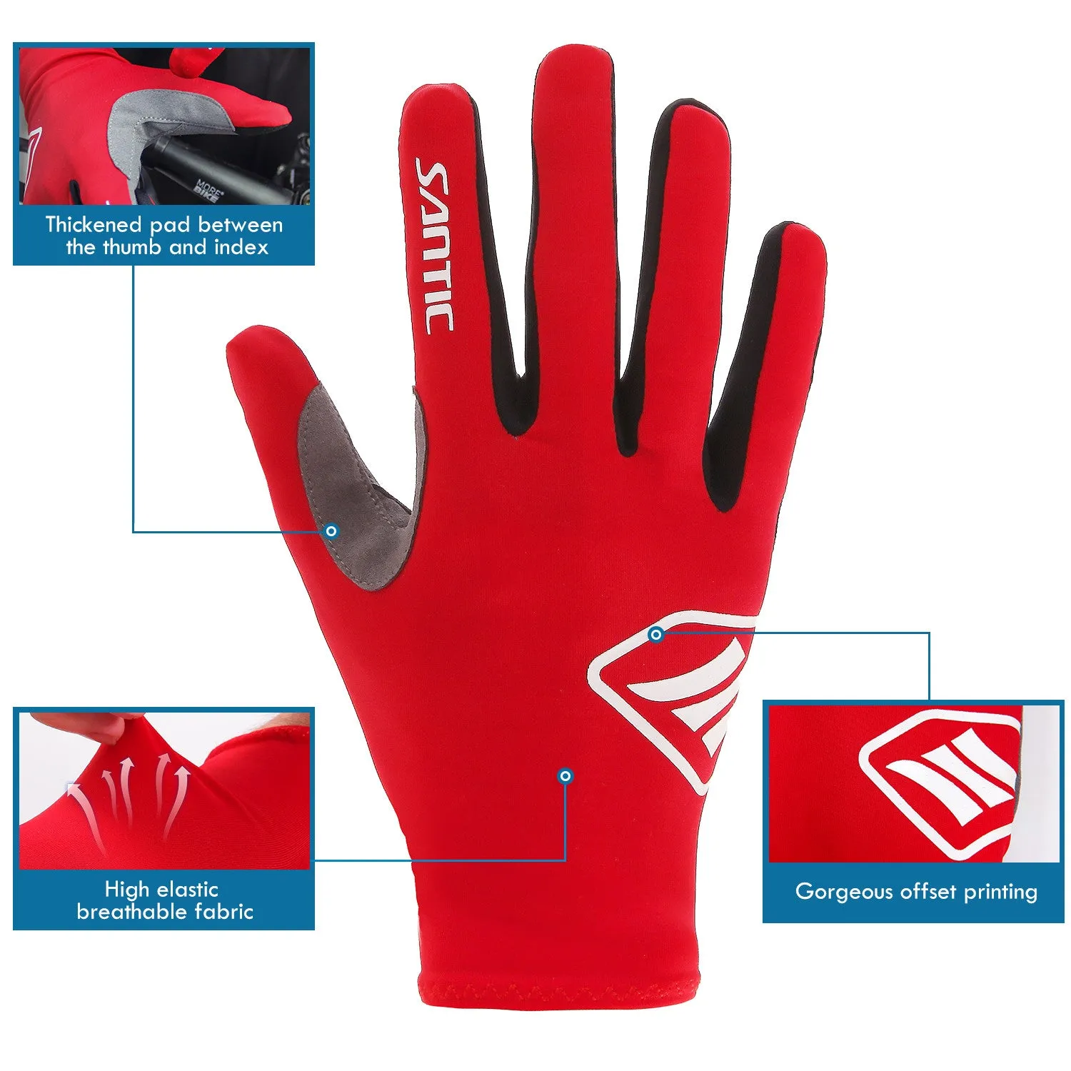 Santic Lance Men Red Cycling Gloves Full Finger