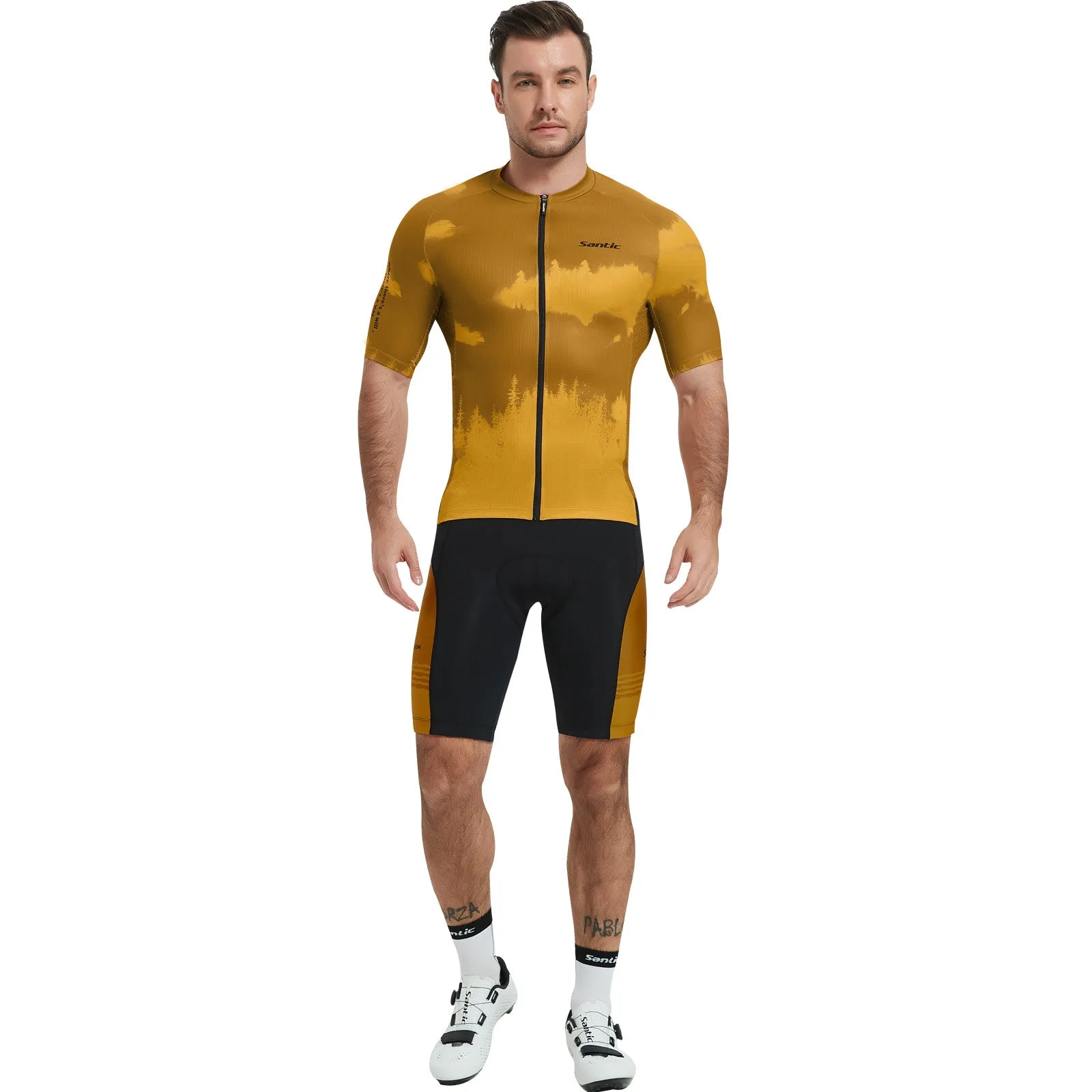 Santic Men's Cycling Jersey Short Sleeves Breathable Tan