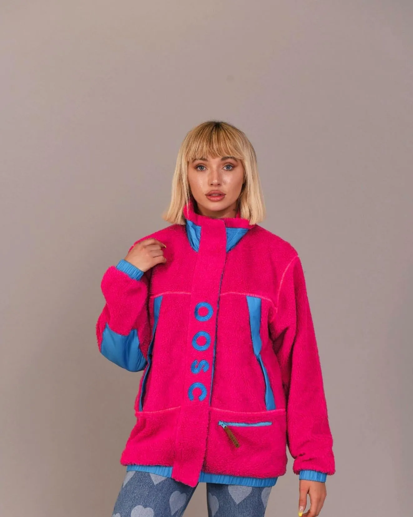 Sherpa Fleece Jacket Pink / Blue - Women's